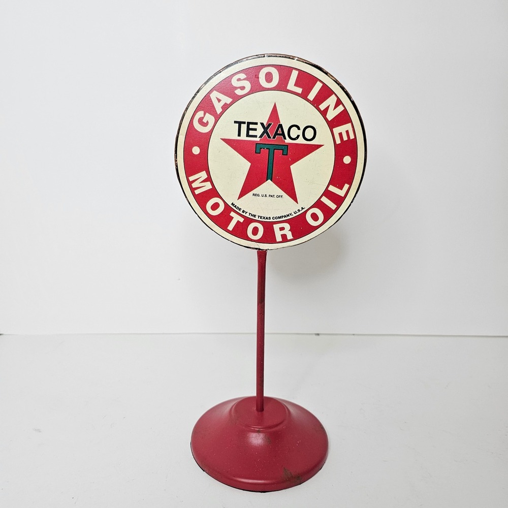 Texaco Gasoline Motor Oil Metal Table Top Sign Red Star Logo Petroliana Decor